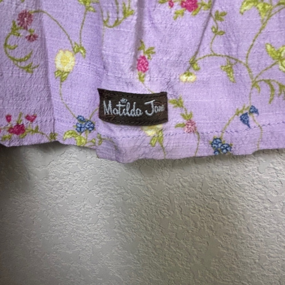 Matilda Jane Enchanted Garden Lavender Floral Tiered Short Sleeve Midi Dress M - Picture 9 of 10